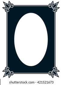 Oval border photo frame deco. Vector simple vertical line signboard