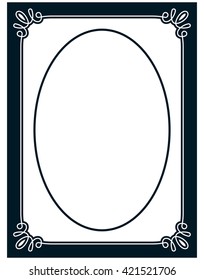 Oval border photo frame deco. Vector simple vertical line signboard