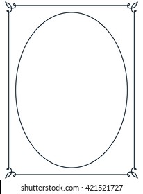 Oval border photo frame deco. Vector simple vertical line signboard