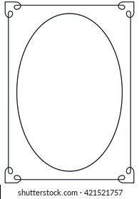 Oval border photo frame deco. Vector simple vertical line signboard