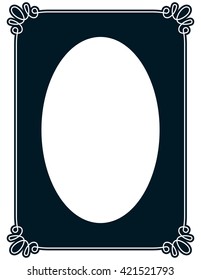 Oval border photo frame deco. Vector simple vertical line signboard