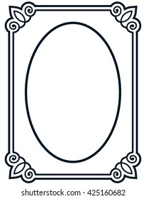 Oval border photo frame deco. Vector simple vertical line signboard