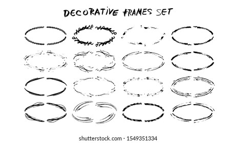 Oval borders bundle. Set of grunge round frames. Vector illustration.
