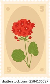 Oval Botanical Postage Stamp With Flower Vector Illustration