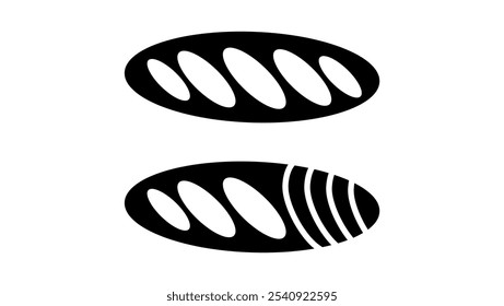 oval bread loaf, black isolated silhouette