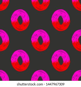 Oval Brush Stroke Shapes, Hot Pink and Red on Black Background. Flat Minimalistic Print