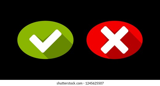 Oval Button with Green and Red Check Mark Yes or No Icons Vector