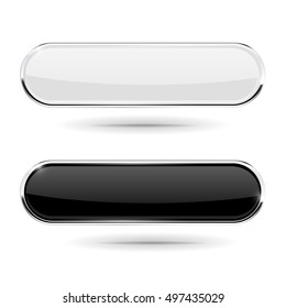 Oval buttons with chrome frame. Black and white. Vector illustration isolated on white background