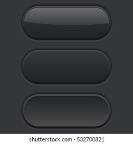 Oval buttons. Normal, pushed, hover. Black user interface elements. Vector illustration