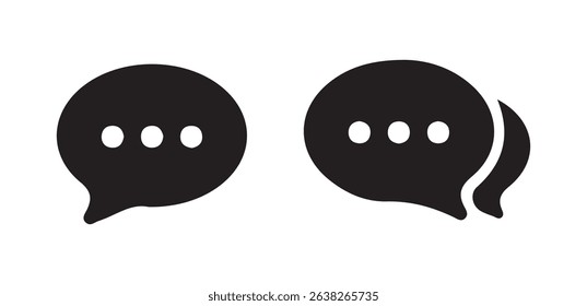 Oval Chat Bubble Icons – Minimalist Black Elliptical Speech Bubbles with Dots. vector eps 10