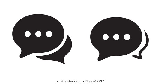 Oval Chat Bubble Icons – Minimalist Black Elliptical Speech Bubbles with Dots. vector eps 10