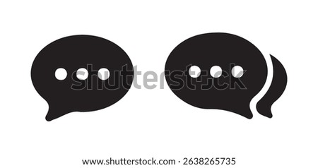Oval Chat Bubble Icons – Minimalist Black Elliptical Speech Bubbles with Dots. vector eps 10