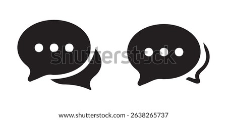 Oval Chat Bubble Icons – Minimalist Black Elliptical Speech Bubbles with Dots. vector eps 10