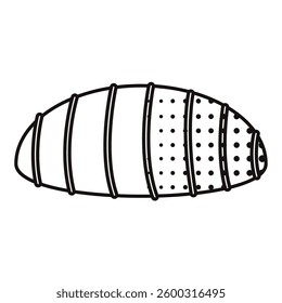 Oval chocolate candy with striped icing in outline. Vector