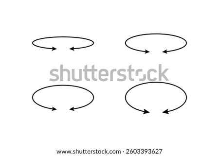 Oval circle double arrow icons set. Ellipse orbit line arrow symbol. Oval circumference sign. Vector illustration isolated on white background.