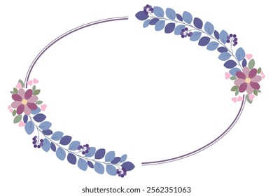 Oval Circle Frame With Flowers And Blue Leaves