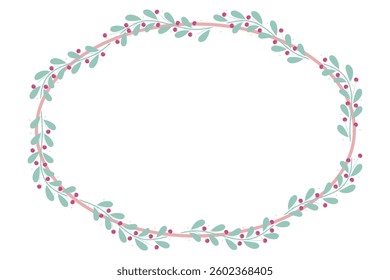 Oval Circle Frame With Pink And Green Leaves Decoration