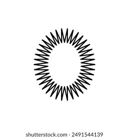 Oval, circle, hedgehog, sharp needles, corners. Sign, symbol, black and white vector illustration.