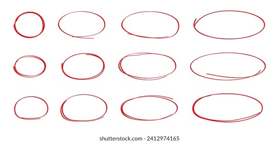 Oval, Kreislinie, brüchige Vektorgrafik im Skizzenstil. Rote Rahmen umreißen in handgezeichnet Stil. Doddle abstrakte Formen für soziales Netz.	