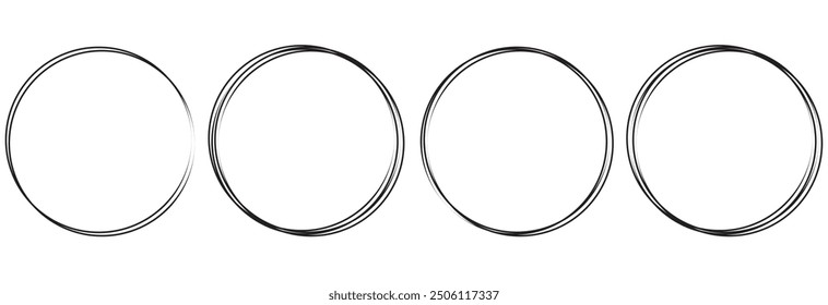 Ovalado, línea circular, Vector grunge en estilo boceto. Borde de marcos rojos en diseño dibujado a mano eps 10