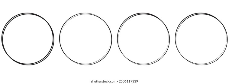 Oval, circle line, grunge vector set in sketch style. Red frames outline in hand drawn design eps 10