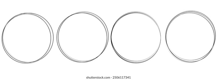 Oval, circle line, grunge vector set in sketch style. Red frames outline in hand drawn design eps 10