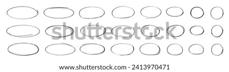 Oval, circle line, grunge vector set in sketch style. Red frames outline in hand drawn style. Doddle abstract forms for social net.	