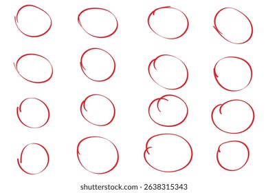 Oval, circle line, vector set in . Red frames outline in hand drawn style. Doddle abstract forms for social net. Design EPS 10 
