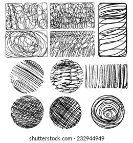 oval, circle and rectangle collection, vector set of ink lines, set of hand drawn textures, scribbles of pen, hatching, scratch