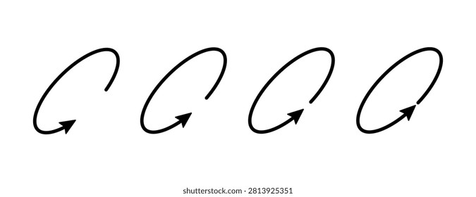 Oval circle rotate arrow icons set. Ellipse orbit line arrow symbol. Oval circumference sign. Design element. Width icon. Vector illustration isolated on white background.