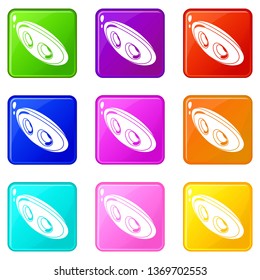 Oval clothes button icons set 9 color collection isolated on white for any design