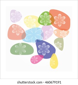 Oval colorful flowers on the white line .