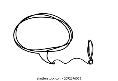 Comentario ovalado con signo de exclamación como dibujo de línea sobre fondo blanco. Vector