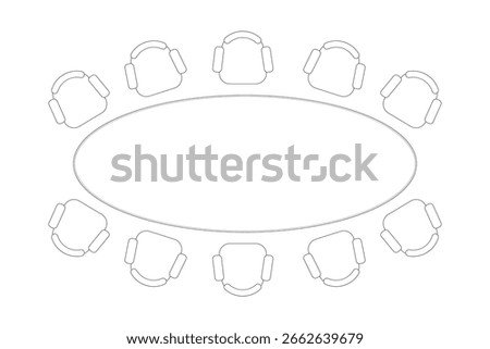 Oval Conference Table and 10 Chairs - Top View Architectural Layout. 2
