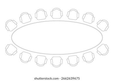Oval Conference Table and 14 Chairs - Top View Architectural Layout. 5