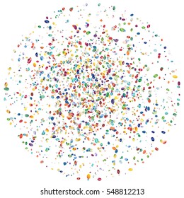 Oval confetti isolated on white background. Abstract colorful background with many tiny confetti pieces. Background for holiday or party