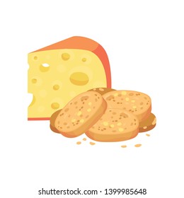 Oval croutons with a cheese. Vector illustration on white background.