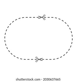 Línea de corte oval. Campo para cortar con tijeras a lo largo de la línea. Corta el cupón. Estilo plano
