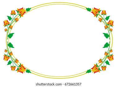 Oval decorative frame with abstract flowers. Vector clip art.
