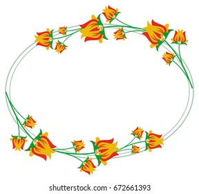 Oval decorative frame with abstract flowers. Vector clip art.
