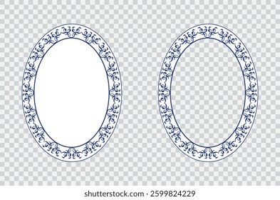Oval decorative retro frame. Frame with a simple ornament. For photo border, portrait frame, elegant style. EPS 10. Vector illustrations