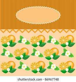 Oval dentate frame on a striped background with oranges