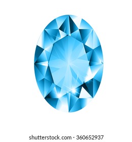 Oval diamond with blue colored gems isolated on white background