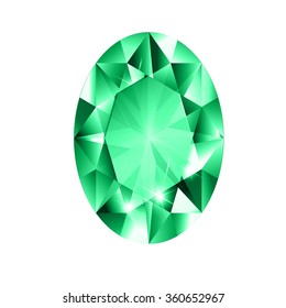 Diamante oval com gemas verdes coloridas isoladas sobre fundo branco