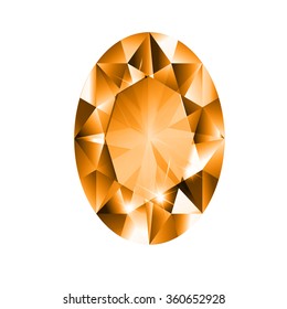 Oval diamond with orange colored gems isolated on white background