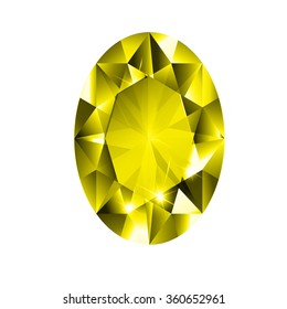 Oval diamond with yellow colored gems isolated on white background