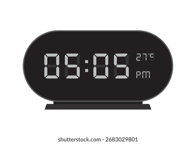 Oval Digital Clock with Temperature Indicator shows 05.05 PM, eps