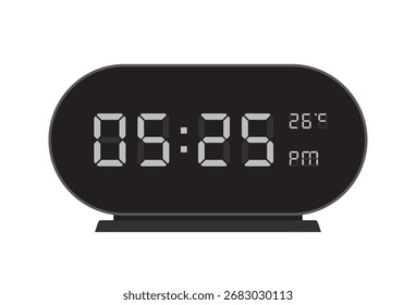 Oval Digital Clock with Temperature Indicator shows 05.25 PM, eps