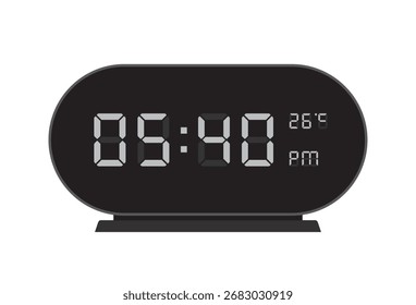 Oval Digital Clock with Temperature Indicator shows 05.40 PM, eps