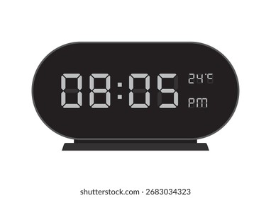 Oval Digital Clock with Temperature Indicator shows 08.05 PM, eps